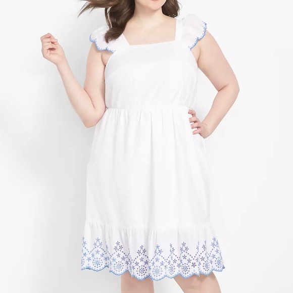 Lane Bryant Dresses & Skirts - Lane Bryant Short Flutter Sleeve Square Neck Embroidered Dress Size 14
